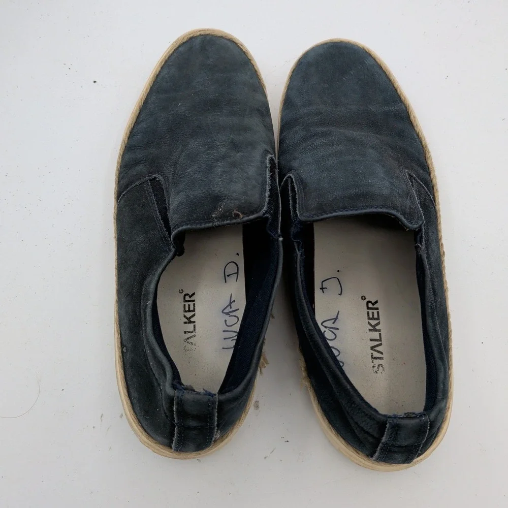 Stalker Mens 9.5 Navy Blue Leather Slip On Espadrille Sneakers Brazil 87000039